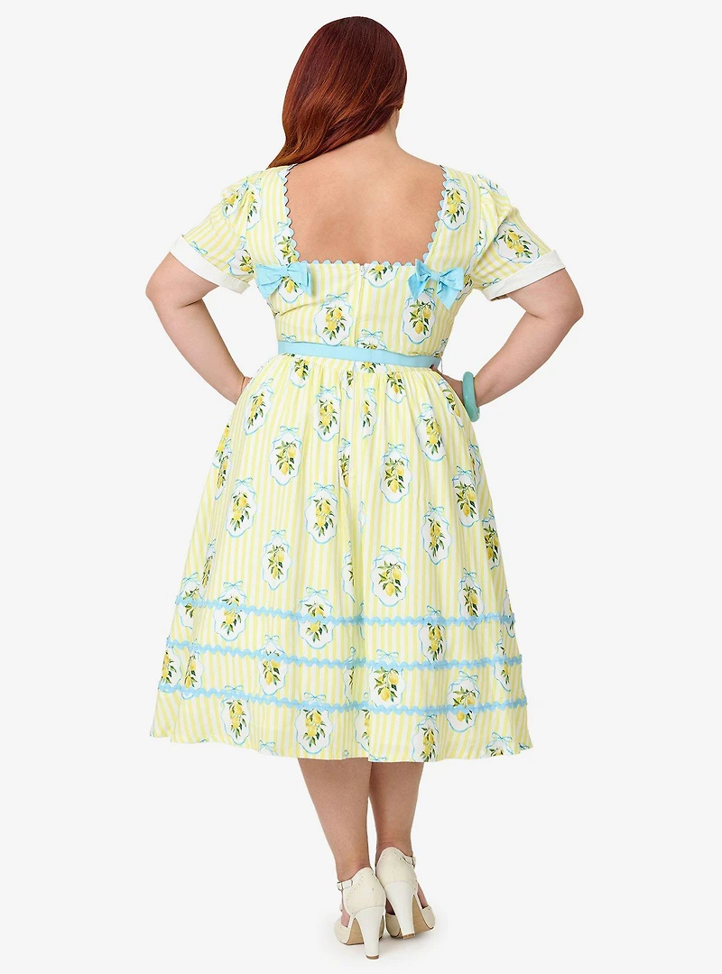 Unique Vintage Plus Yellow Lemon Striped Swing Dress