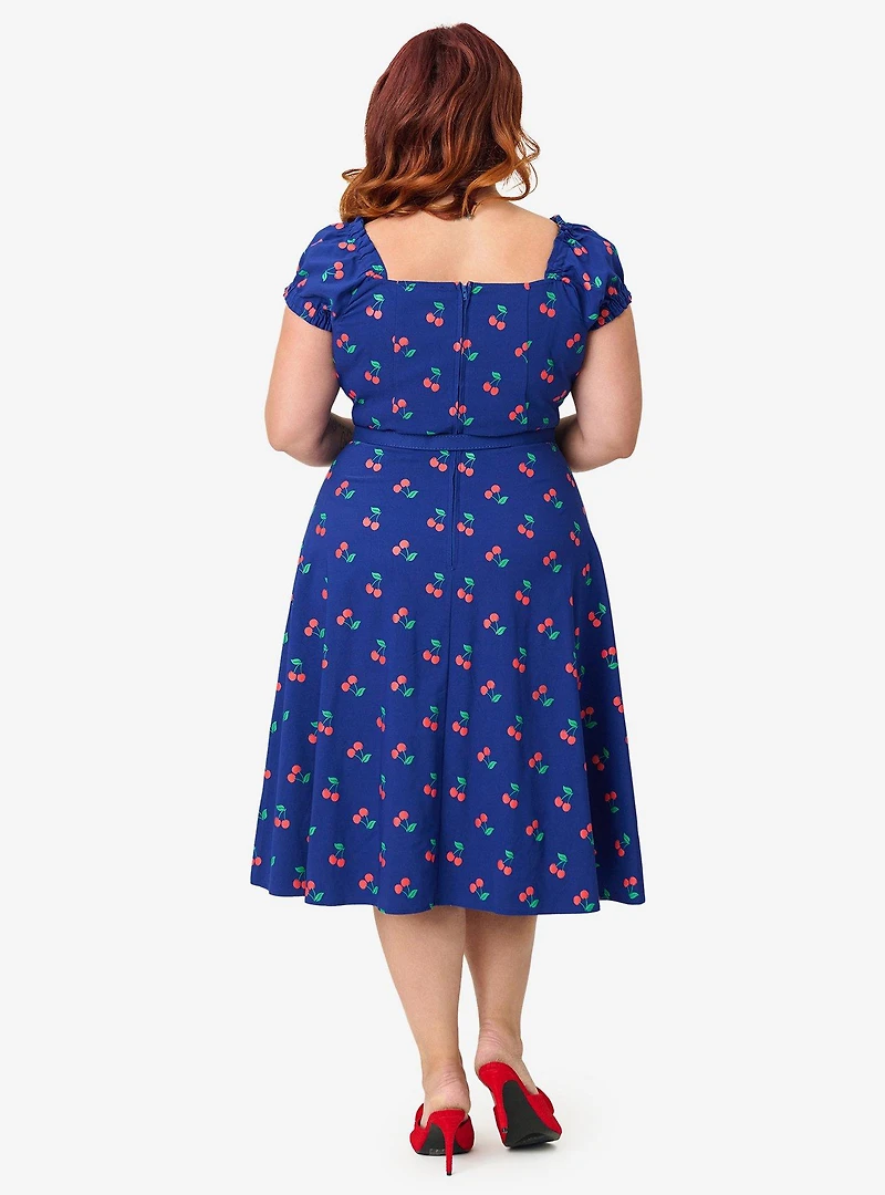 Unique Vintage Plus Navy & Cherries Ohara Swing Dress