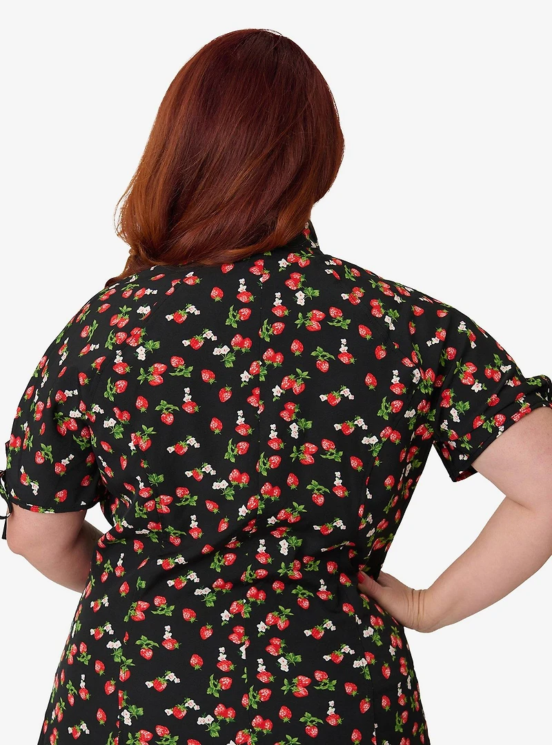 Unique Vintage Plus Black & Berries Print Chita Blouse