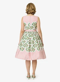 Unique Vintage Strawberry & Stripe Sleeveless Cotton Swing Dress