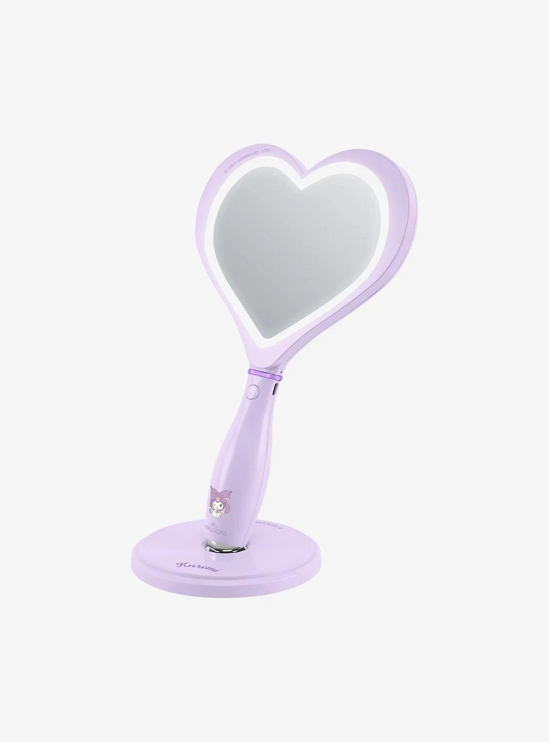Kuromi Lovely Ribbon Heart Handheld Makeup Mirror with Standing Base