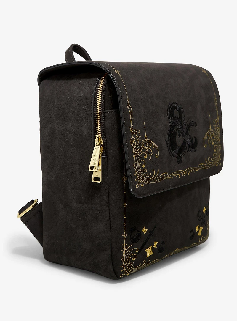 Loungefly Dungeons & Dragons Icons Black and Gold Mini Backpack - BoxLunch Exclusive