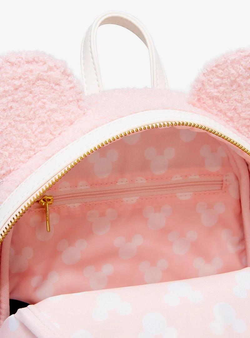 Loungefly Disney Minnie Mouse Ears Pink Sherpa Mini Backpack - BoxLunch Exclusive