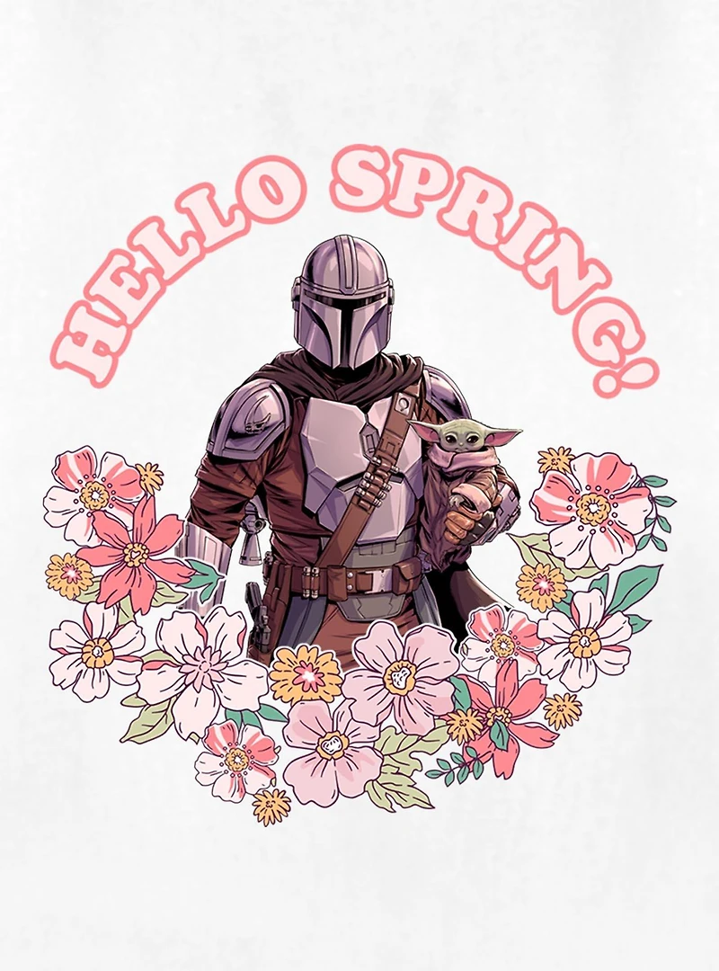 Star Wars The Mandalorian Hello Spring & Grogu Womens T-Shirt