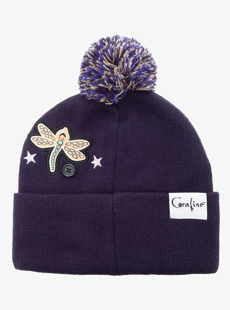 Coraline Icon Patches Pom Pom Beanie - BoxLunch Exclusive