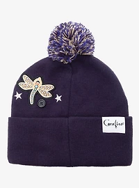 Coraline Icon Patches Pom Pom Beanie - BoxLunch Exclusive