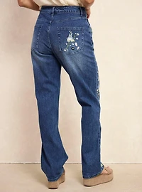 Studio Ghibli® My Neighbor Totoro Soot Sprites Floral Embroidered Women's High-Waisted Jeans - BoxLunch Exclusive