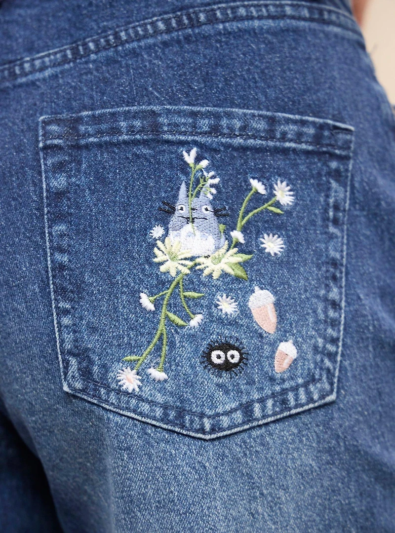 Studio Ghibli® My Neighbor Totoro Soot Sprites Floral Embroidered Women's High-Waisted Jeans - BoxLunch Exclusive