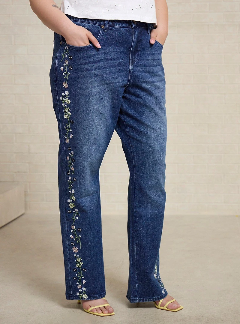 Studio Ghibli® My Neighbor Totoro Soot Sprites Floral Embroidered Women's Plus High-Waisted Jeans - BoxLunch Exclusive