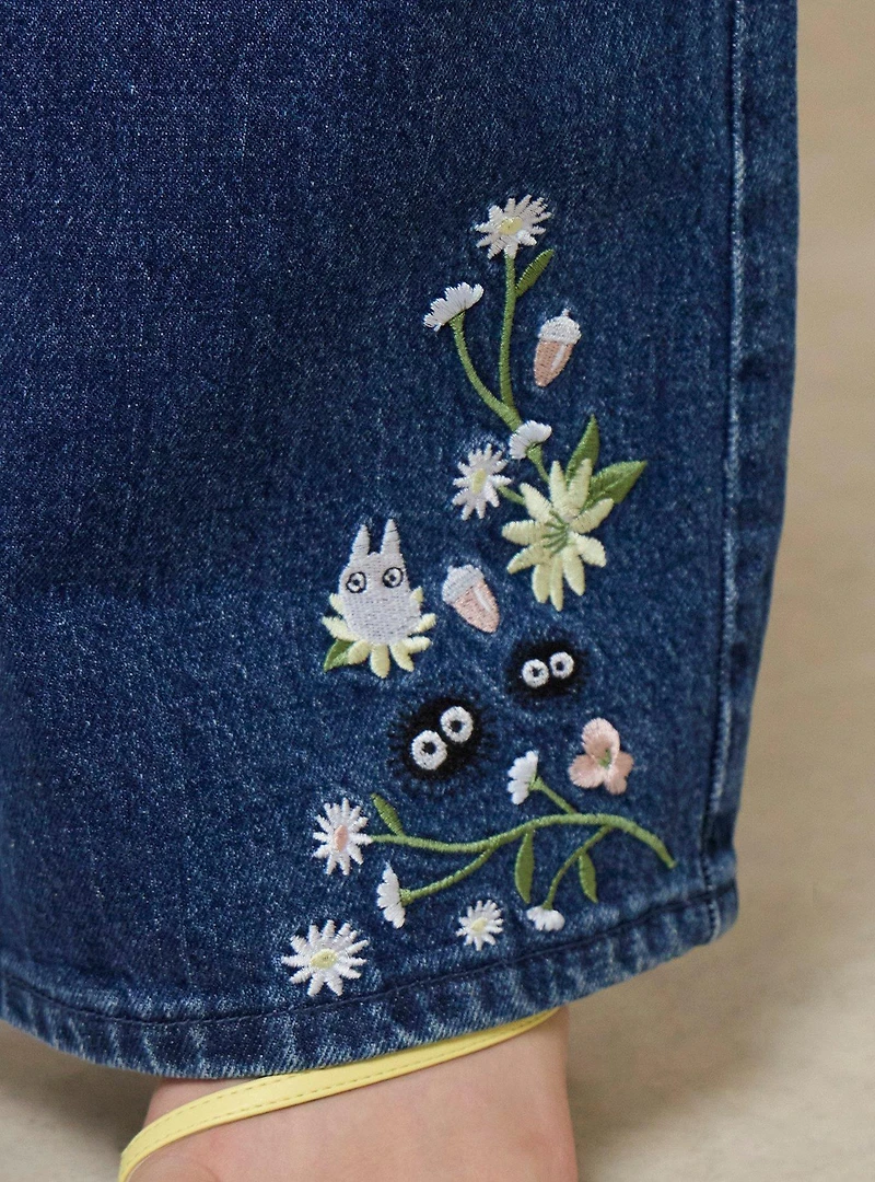 Studio Ghibli® My Neighbor Totoro Soot Sprites Floral Embroidered Women's Plus High-Waisted Jeans - BoxLunch Exclusive