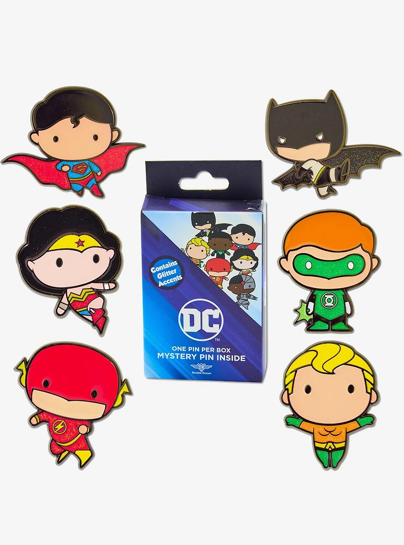 DC Comics Justice League Chibi Superheroes Mystery Enamel Pin Blind Box Series 2 Pack