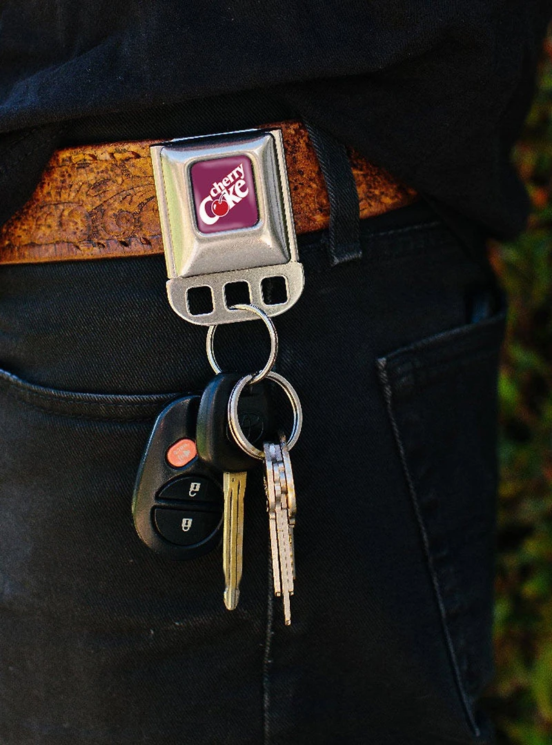 Coca-Cola Cherry Coke Logo Burgundy Seatbelt Buckle Keychain