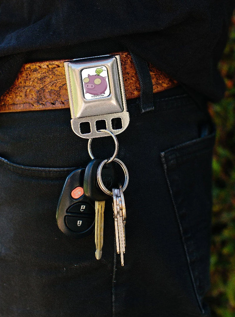 Invader Zim GIR and Piggy Flying Pose Seatbelt Buckle Keychain