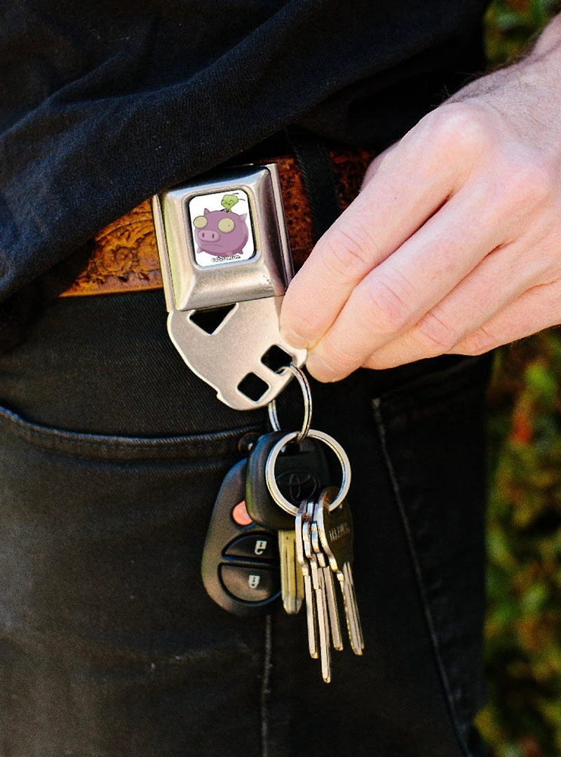 Invader Zim GIR and Piggy Flying Pose Seatbelt Buckle Keychain