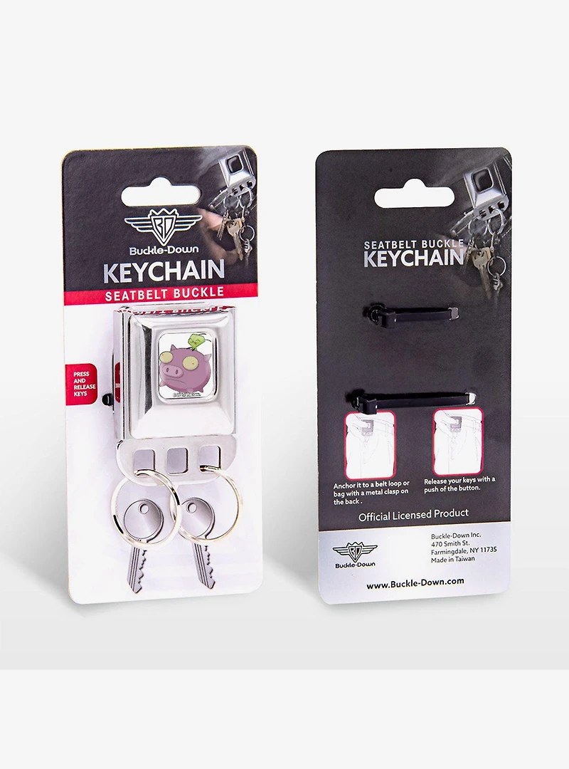 Invader Zim GIR and Piggy Flying Pose Seatbelt Buckle Keychain