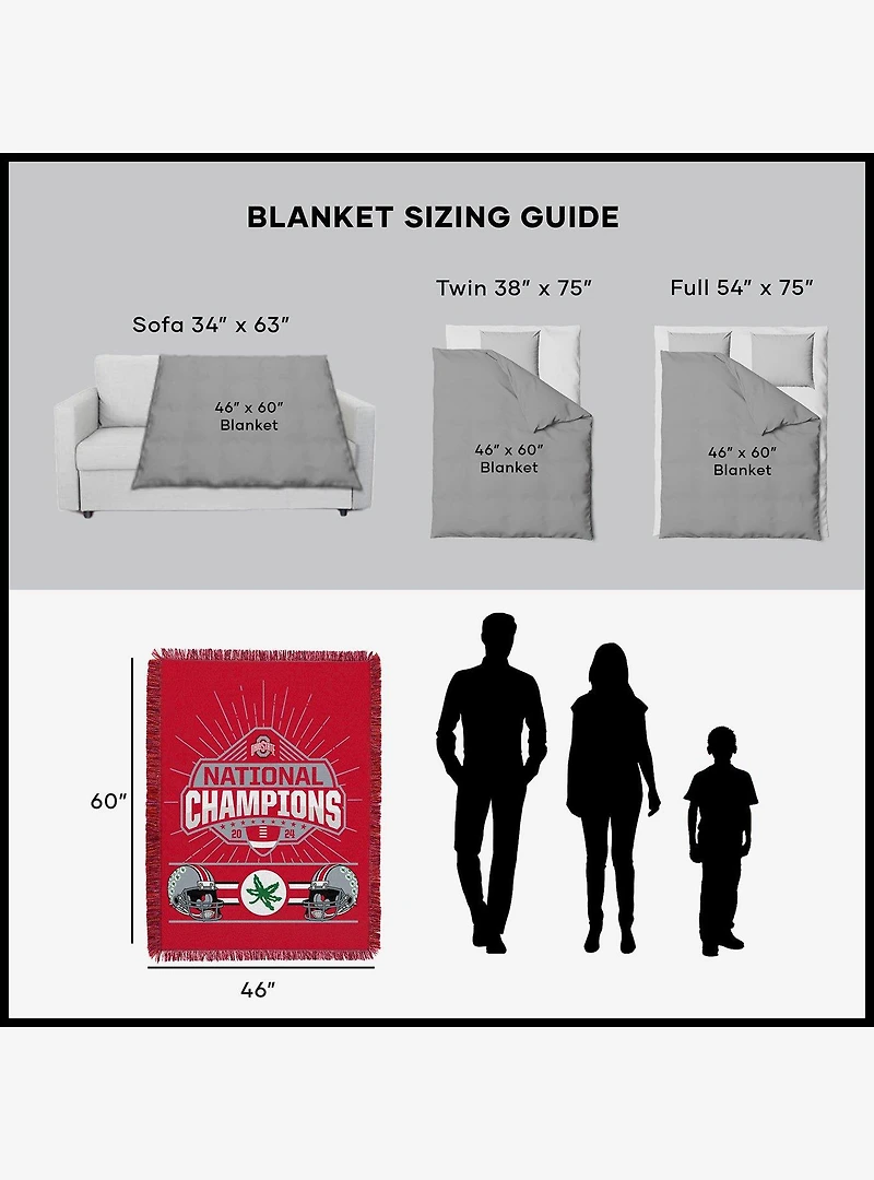 NCAA Ohio State Buckeyes 2024 FBC Peak Tapestry Throw Blanket