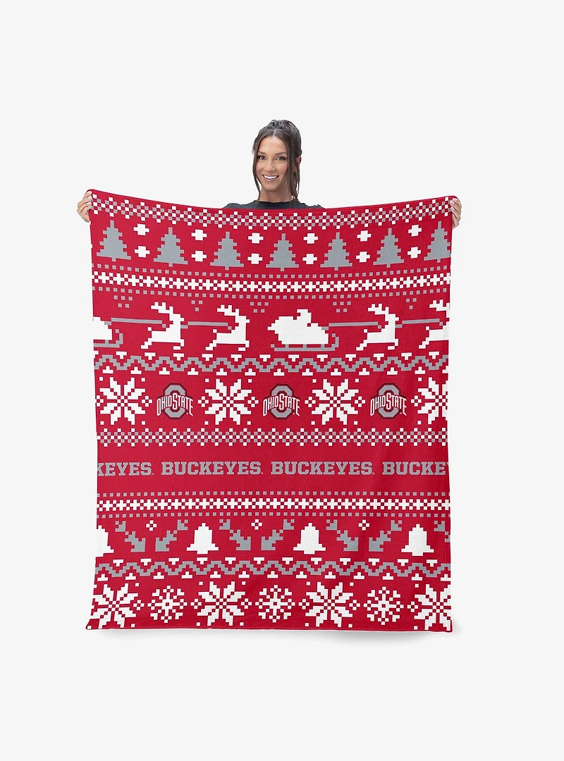 NCAA Ohio State Buckeyes Xmas Time Silk Touch Throw Blanket
