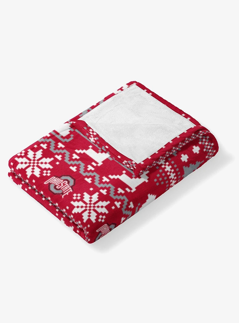 NCAA Ohio State Buckeyes Xmas Time Silk Touch Throw Blanket