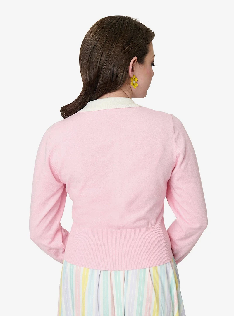 Unique Vintage Pink Chick Embroidered Cardigan