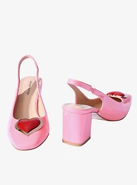 Unique Vintage Pink Heart Leatherette Slingback Heels