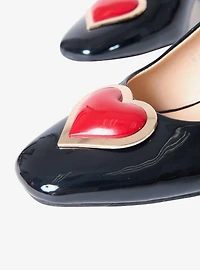 Unique Vintage Black & Red Heart Leatherette Slingback Heels