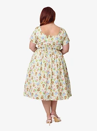 Unique Vintage Plus Green Easter Bunny Print Swing Dress