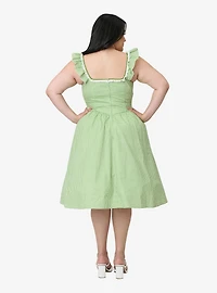 Unique Vintage Plus Green Gingham Sweetheart Flutter Sleeve Swing Dress