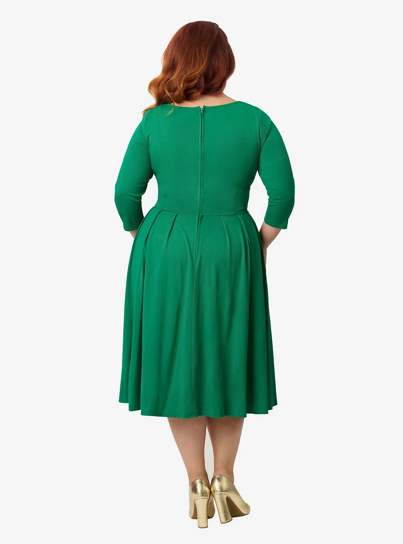 Unique Vintage Plus Green Bengaline Front Twist Swing Dress