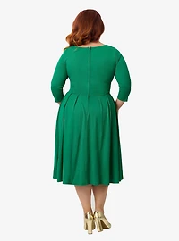 Unique Vintage Plus Green Bengaline Front Twist Swing Dress