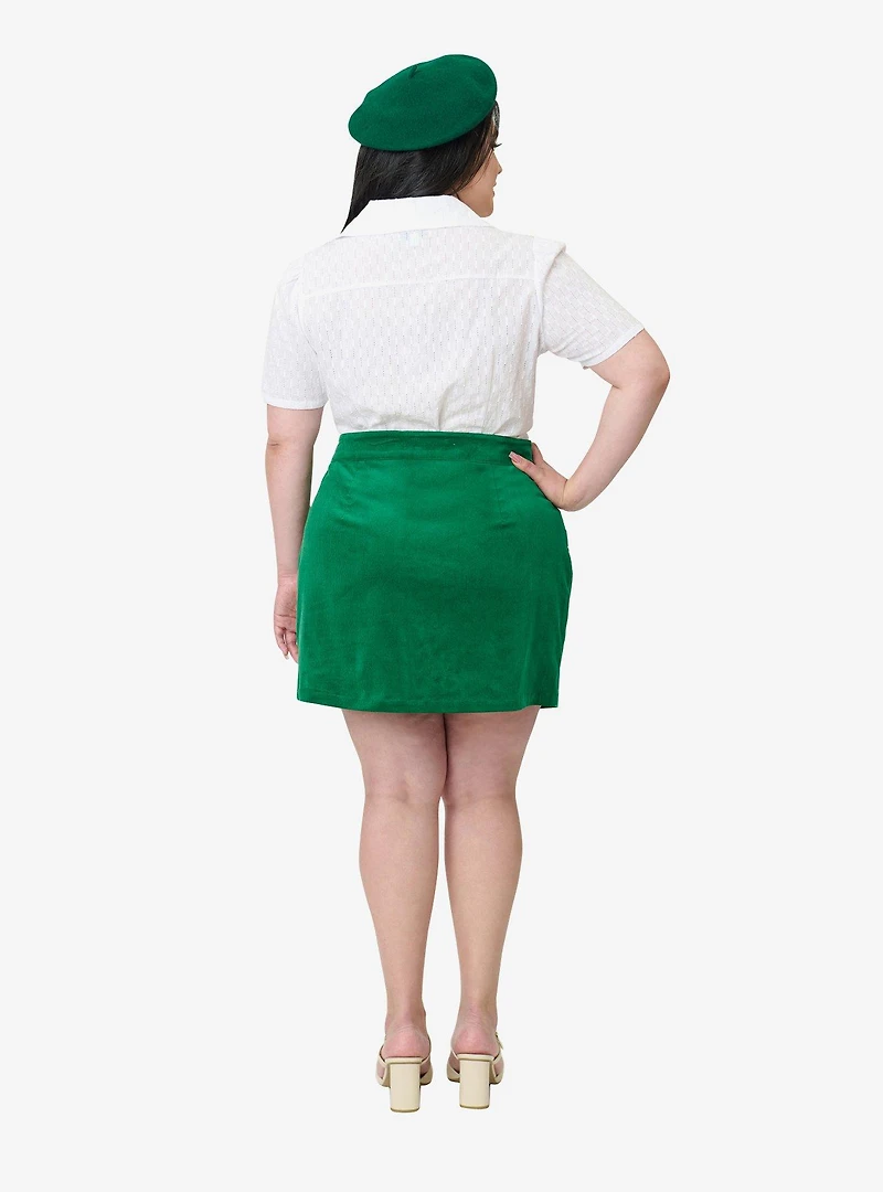 Smak Parlour Plus Green Corduroy & Bunny Pocket Mini Skirt