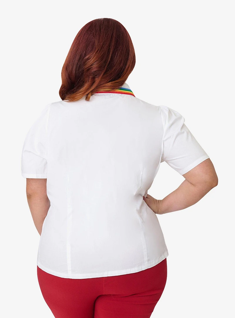 Unique Vintage Plus White Rainbow Embroidered Collar Blouse