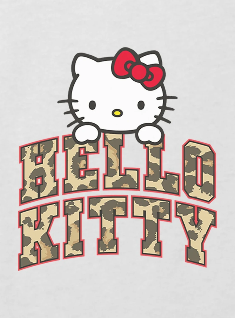 Hello Kitty Cheetah Print Logo Youth Girls Boxy Crop T-Shirt