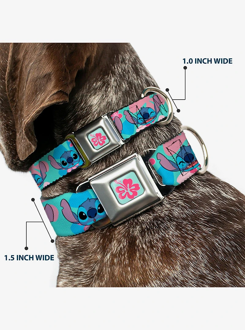 Disney Lilo & Stitch Expressions and Flowers Seatbelt Buckle Dog Collar