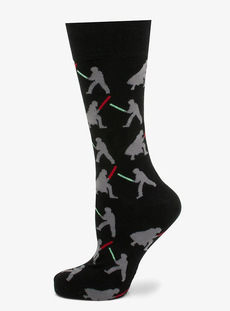 Star Wars Darth Vader and Luke Skywalker Lightsaber Battle Black Dress Socks and Darth Vader Lapel Pin Gift Set