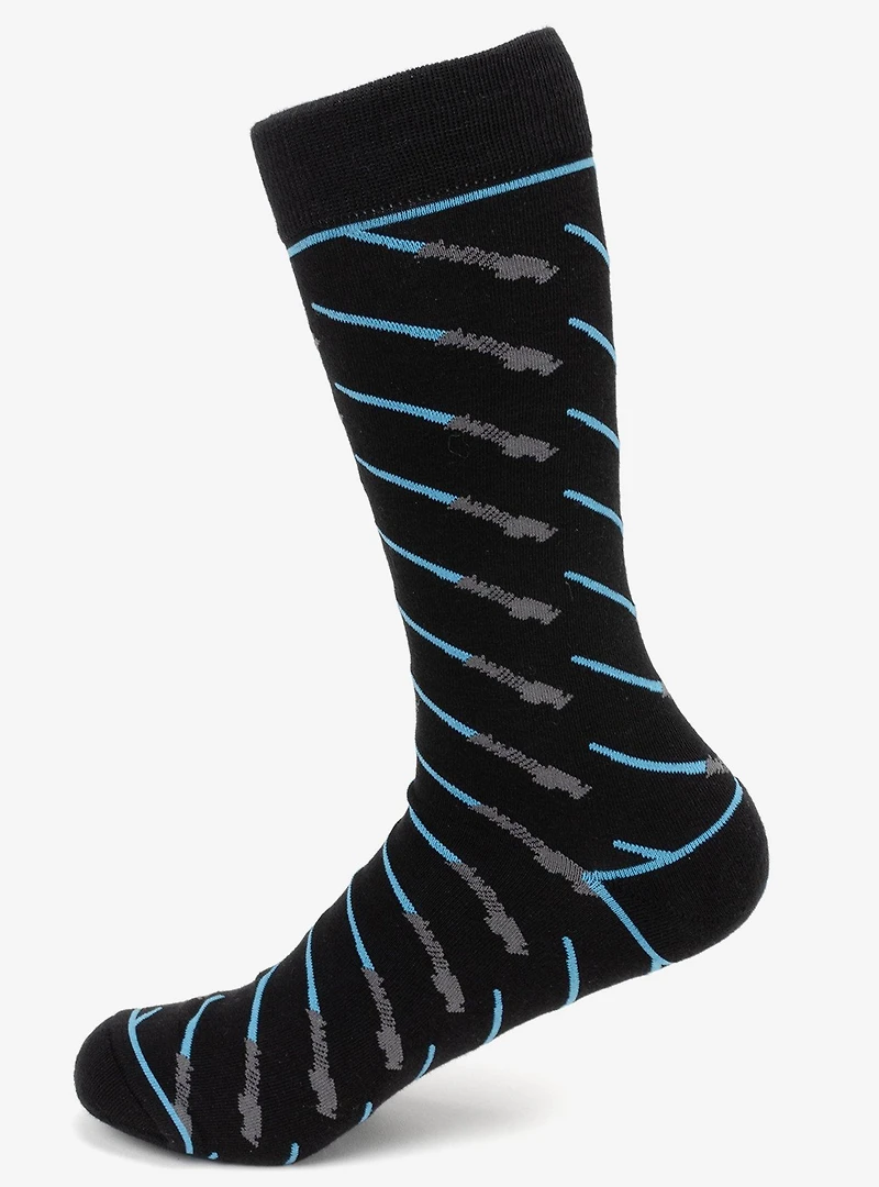 Star Wars Obi-Wan Kenobi Blue Lightsaber Pattern Black Dress Socks with Jedi Crest Lapel Pin Gift Set
