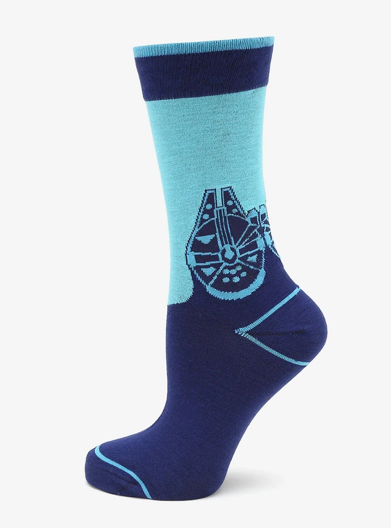 Star Wars Millennium Falcon Blue Mod Dress Socks and Rebel Crest Lapel Pin Gift Set