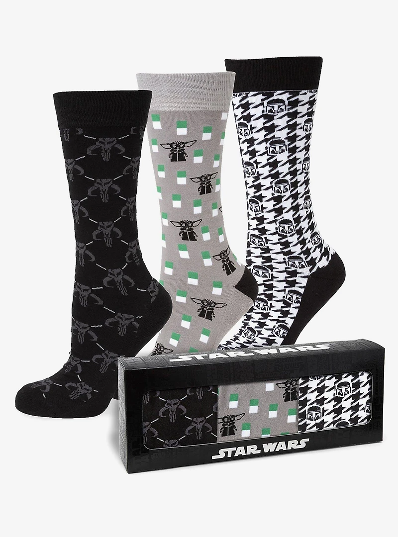 Star Wars Mandalorian Dress Socks 3-Pack and Mythosaur Lapel Pin Gift Set