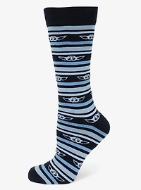 Star Wars Grogu Blue Striped Dress Socks and Lapel Pin Gift Set