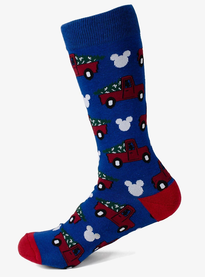 Disney Mickey Mouse Holiday Truck Navy Socks and Blue Lapel Pin Gift Set