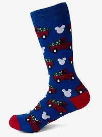 Disney Mickey Mouse Holiday Truck Navy Socks and Blue Lapel Pin Gift Set