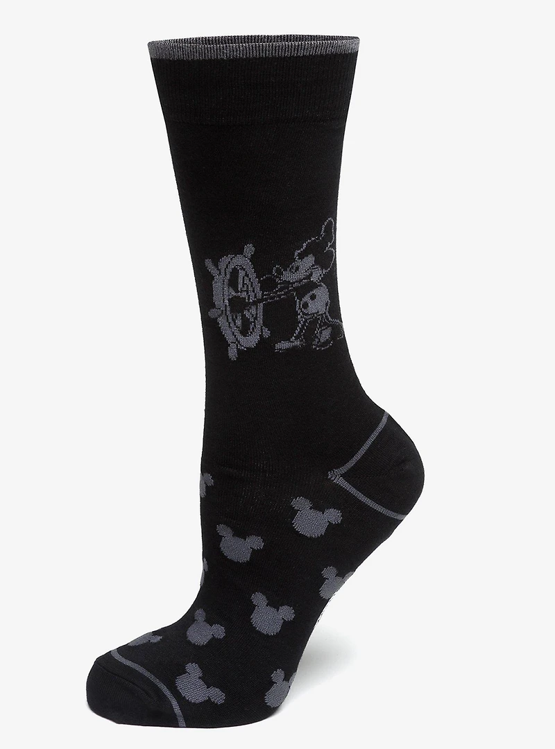 Disney Mickey Mouse Steamboat Willie Sock and Mickey Blue Lapel Pin Gift Set