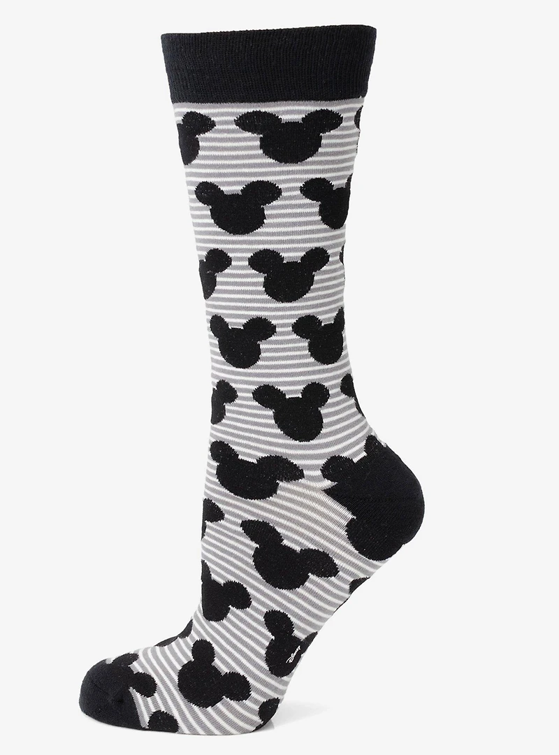 Disney Mickey Mouse Stripe Gray Sock and Mickey Blue Lapel Pin Gift Set