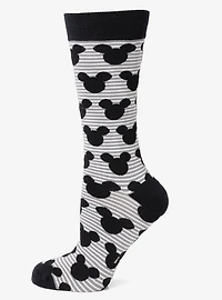 Disney Mickey Mouse Stripe Gray Sock and Mickey Blue Lapel Pin Gift Set