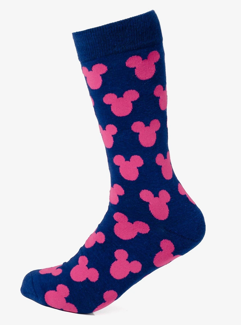 Disney Mickey Mouse Silhouette Pink Sock and Mickey Blue Lapel Pin Gift Set