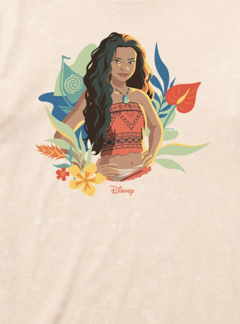 Disney Moana Floral Portrait Mineral Wash T-Shirt