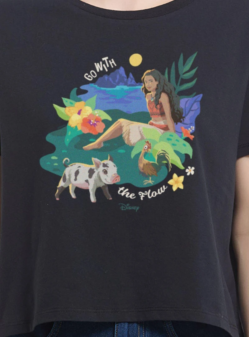 Disney Moana Go With The Flow Womens Boxy Crop T-Shirt