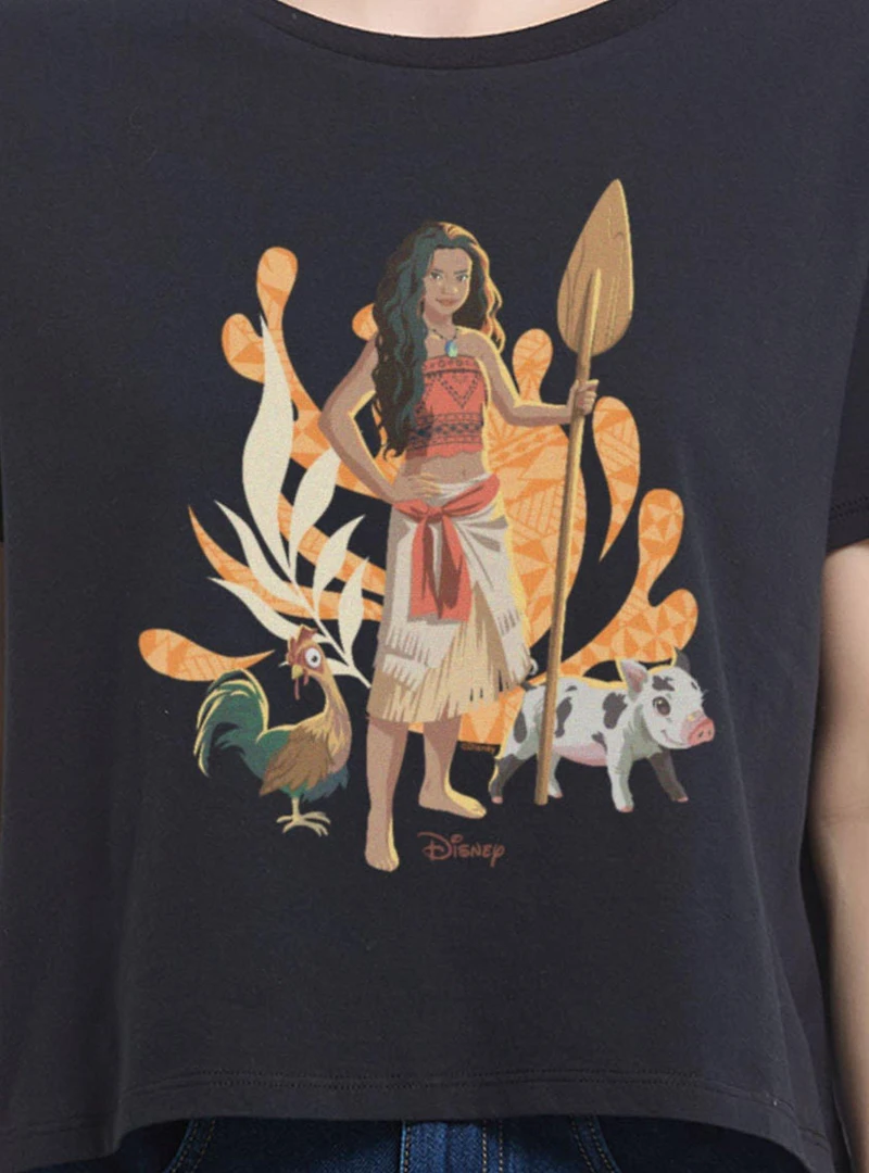 Disney Moana With Hei And Pua Womens Boxy Crop T-Shirt
