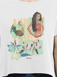 Disney Moana Hei And Pua Panels Womens Boxy Crop T-Shirt