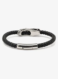 Dragon Head Braided Black Leather Bracelet with Magnetic Closure