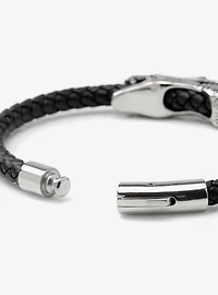 Dragon Head Braided Black Leather Bracelet with Magnetic Closure